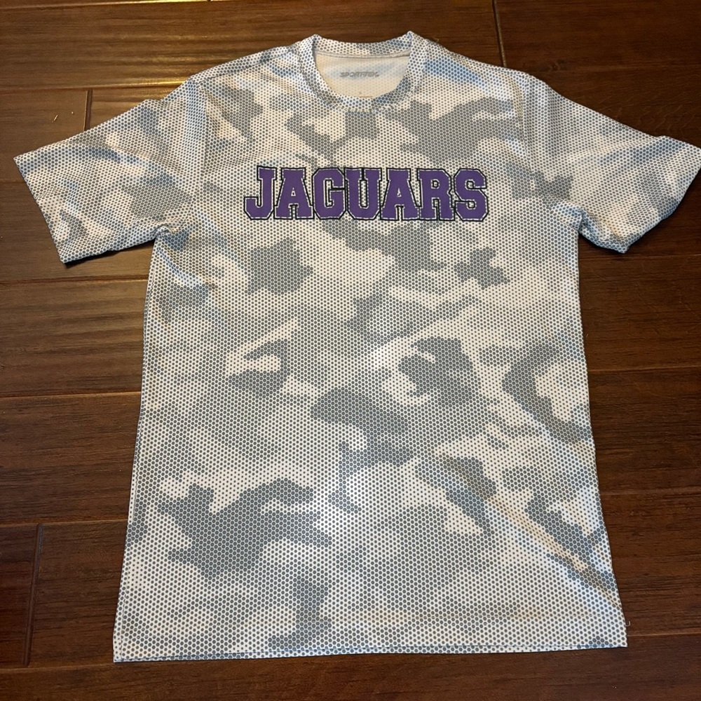 Mens White & Gray Moisture Wicking Short Sleeve Tee - Front & Back Jaguars Text